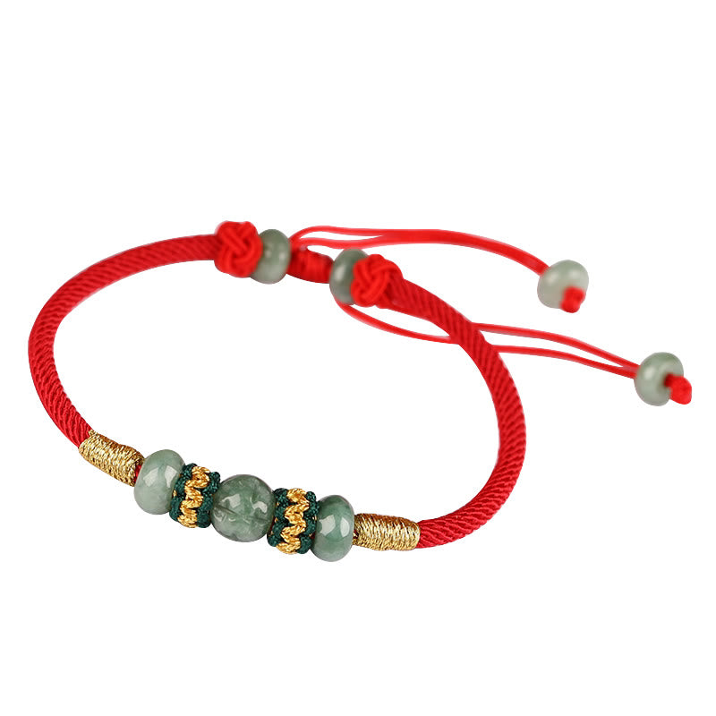 Bracelet en corde rouge avec perles de boulier en jade et pierres de Bouddha