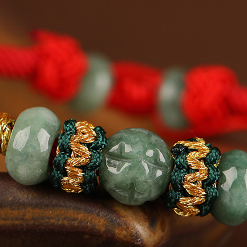 Bracelet en corde rouge avec perles de boulier en jade et pierres de Bouddha