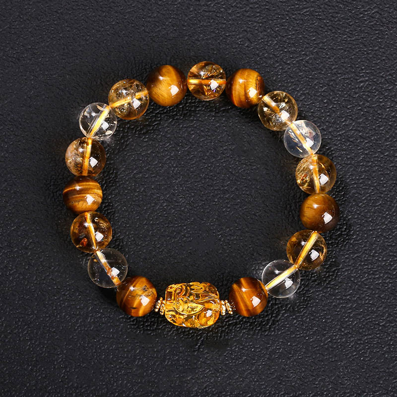 Bracelet de force Pixiu en cire d'abeille et œil de tigre jaune naturel et citrine
