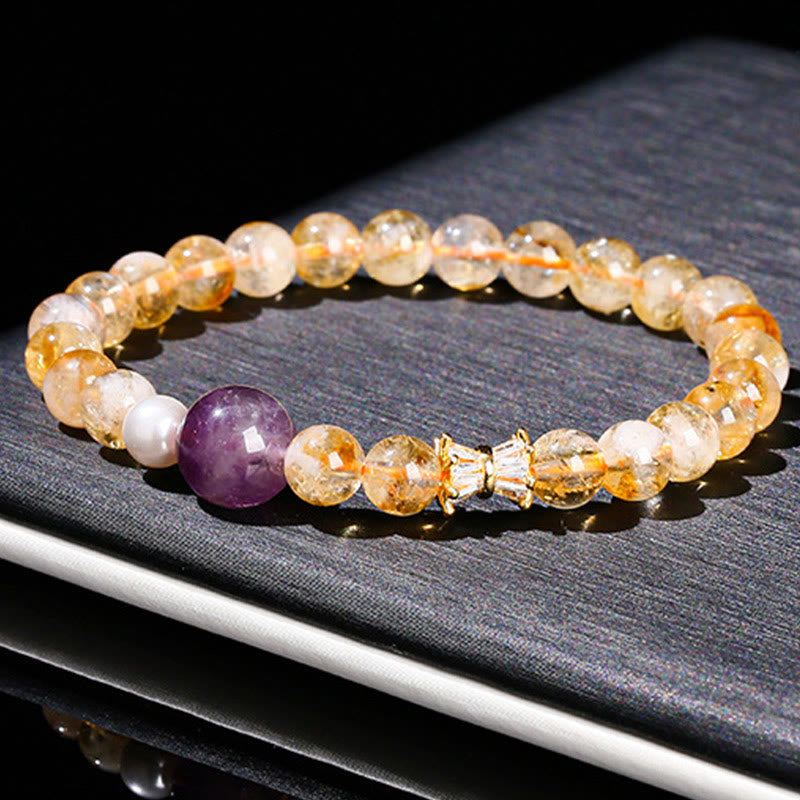 Bracelet de prospérité en citrine et améthyste naturelles de Buddha Stones