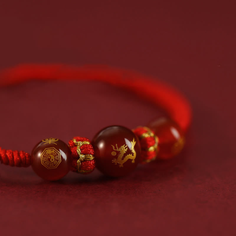 Bracelet de protection tressé en fil rouge avec pierres de Bouddha et agate rouge, signe du zodiaque chinois, fait à la main