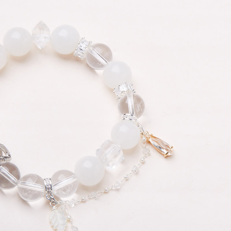 Bracelet porte-bonheur serpent en perles de jade blanc et cristal blanc Bouddha Stones