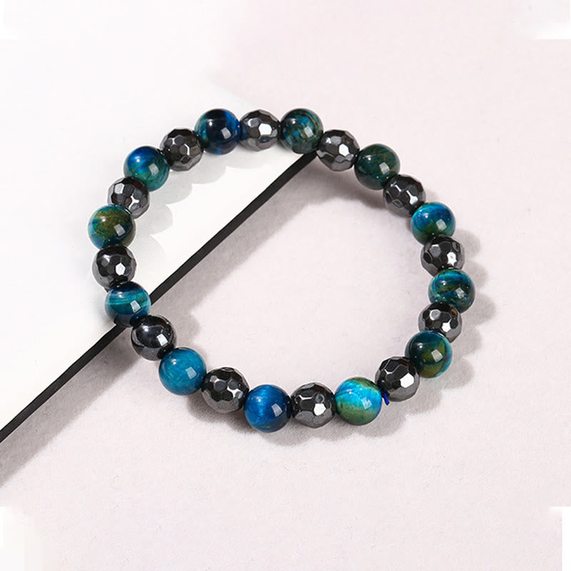 Ensemble de 2 bracelets puissants en hématite et œil de tigre bleu