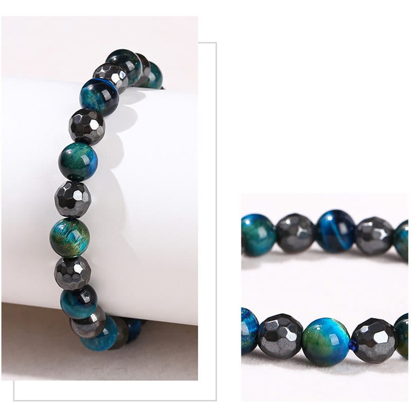 Ensemble de 2 bracelets puissants en hématite et œil de tigre bleu
