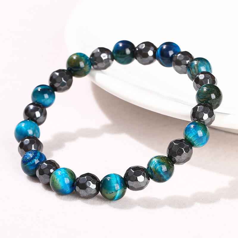 Ensemble de 2 bracelets puissants en hématite et œil de tigre bleu