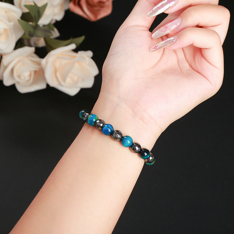 Ensemble de 2 bracelets puissants en hématite et œil de tigre bleu