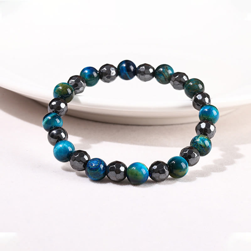 Ensemble de 2 bracelets puissants en hématite et œil de tigre bleu