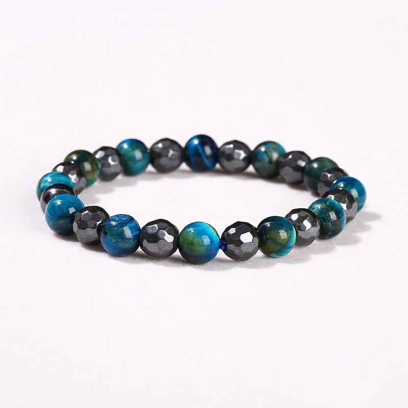 Ensemble de 2 bracelets puissants en hématite et œil de tigre bleu