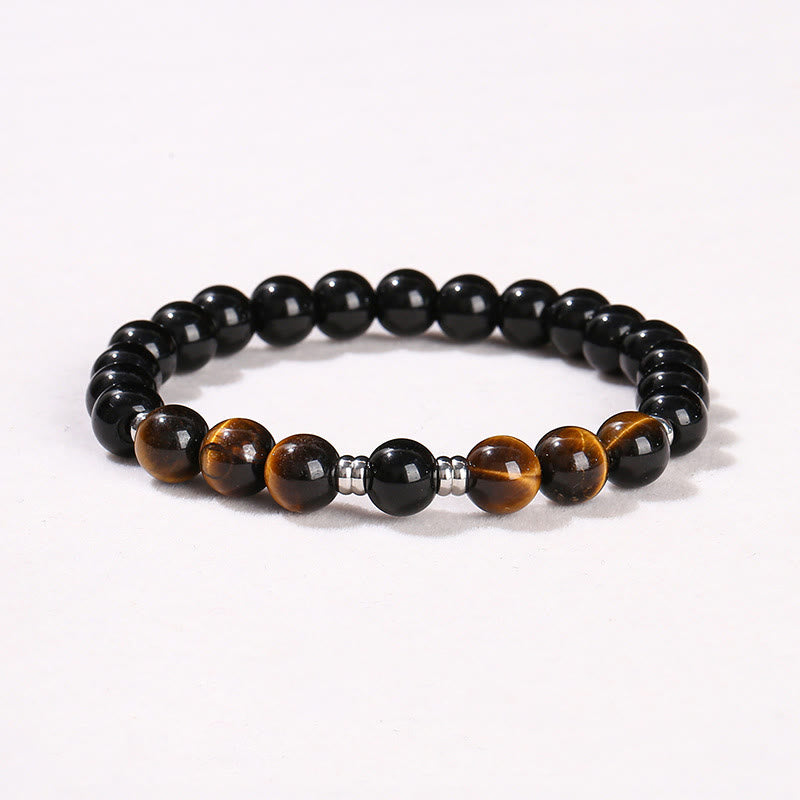 Ensemble de 2 bracelets puissants en hématite et œil de tigre bleu