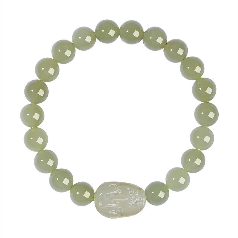 Bracelet porte-bonheur sculpté en jade naturel Hetian PiXiu avec pierres de Bouddha