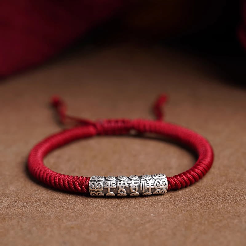 Buddha Stones Handmade 999 Sterling Silver Peace and Good Fortune Om Mani Padme Hum Luck Rope Bracelet