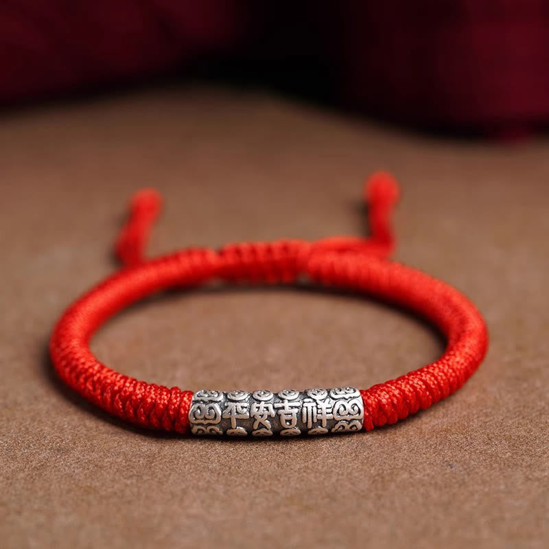 Buddha Stones Handmade 999 Sterling Silver Peace and Good Fortune Om Mani Padme Hum Luck Rope Bracelet
