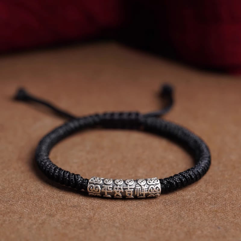 Buddha Stones Handmade 999 Sterling Silver Peace and Good Fortune Om Mani Padme Hum Luck Rope Bracelet