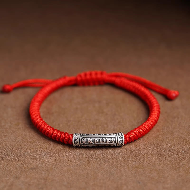 Buddha Stones Handmade 999 Sterling Silver Peace and Good Fortune Om Mani Padme Hum Luck Rope Bracelet