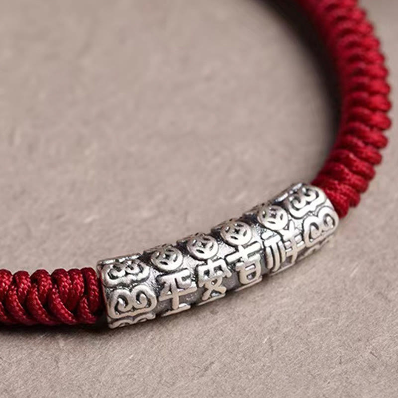 Buddha Stones Handmade 999 Sterling Silver Peace and Good Fortune Om Mani Padme Hum Luck Rope Bracelet
