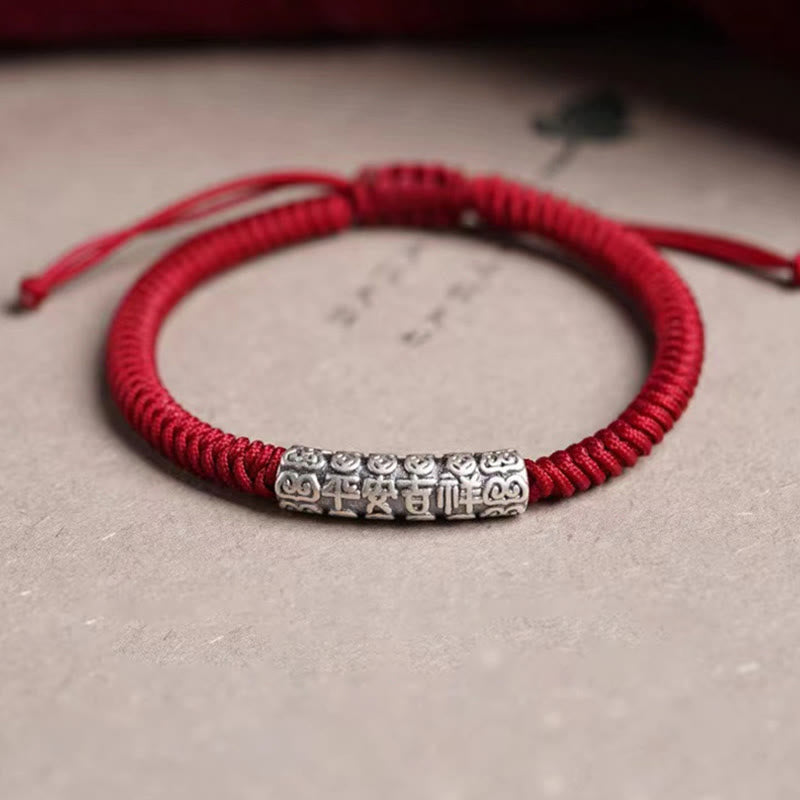 Buddha Stones Handmade 999 Sterling Silver Peace and Good Fortune Om Mani Padme Hum Luck Rope Bracelet