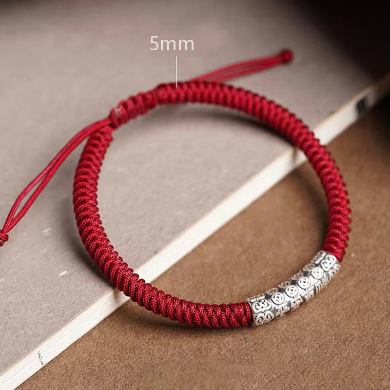Buddha Stones Handmade 999 Sterling Silver Peace and Good Fortune Om Mani Padme Hum Luck Rope Bracelet