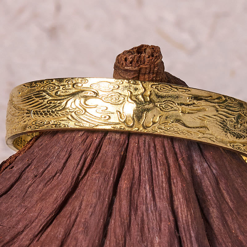 Buddha-Steine, Drache und Phönix spielen mit einer Perle, Herz-Sutra, geschnitztes Kupfer-Messing-Armband, Glücksarmband