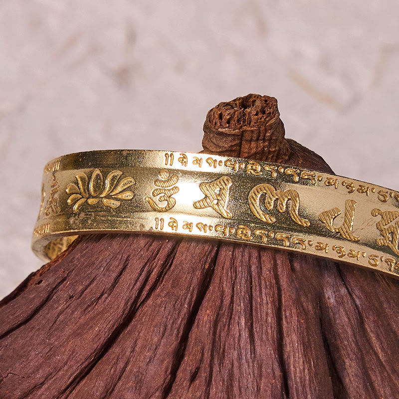 Buddha-Steine Sechs wahre Worte 'om Mani Padme Hum' Herz Sutra Lotus Kupfer Messing Peace Manschette Armband Armreif