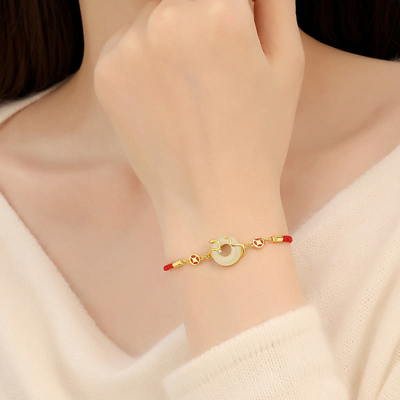 Bracelet de prospérité en argent sterling 925 avec pierre de Bouddha, jade Hetian, calcédoine, boucle de paix, année du serpent, fil rouge