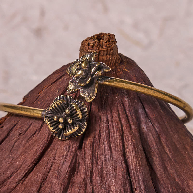 Buddha Stones Pfirsichblüte Kupfer Messing Heilung Armband Armreif