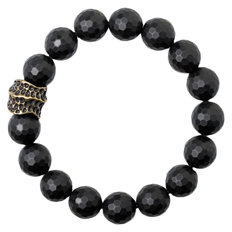 Bracelet de protection en cuivre et laiton avec pierres de Bouddha givrées mates et onyx noir