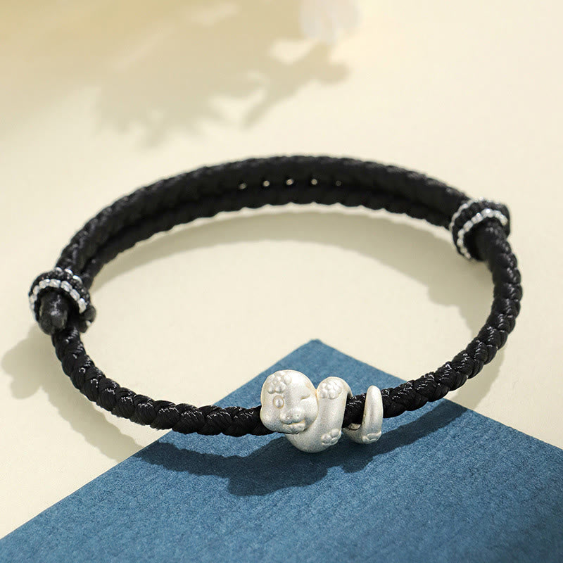 Bracelet tressé porte-bonheur en argent sterling 999 fait main par Buddha Stones, fil rouge, année du serpent