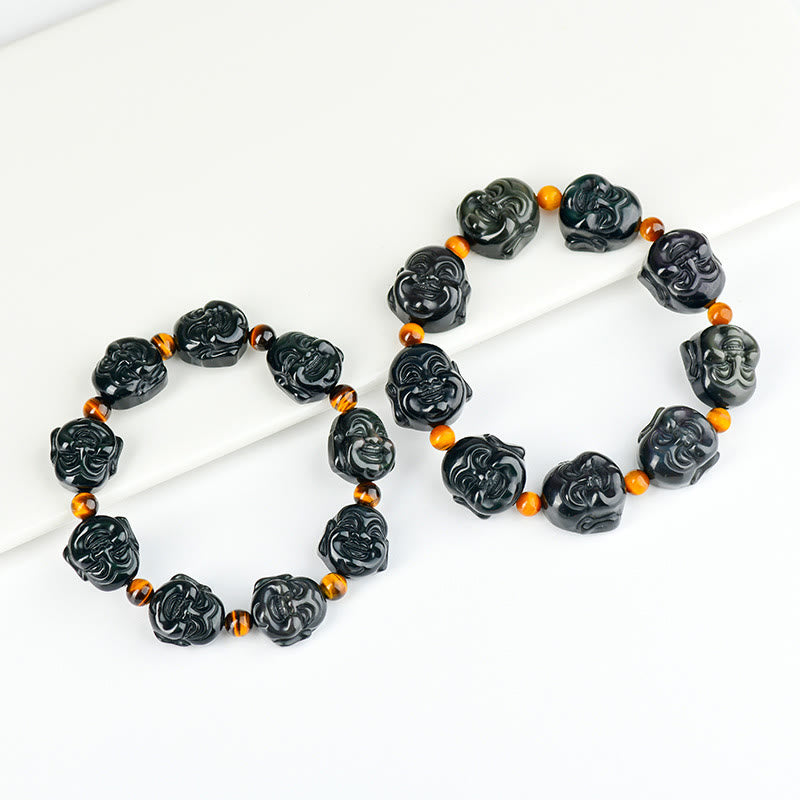 Bracelet Bouddha rieur en obsidienne arc-en-ciel et pierres de Bouddha, transformation positive