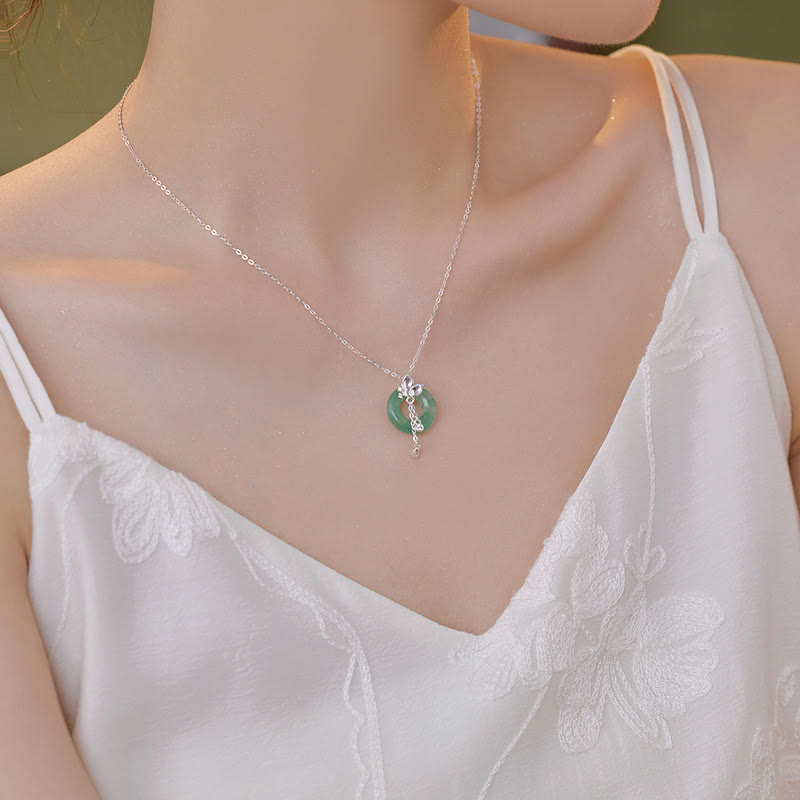 Buddha Stones 925 Sterling Silver Jade Butterfly Peace Buckle Prosperity Necklace Pendant