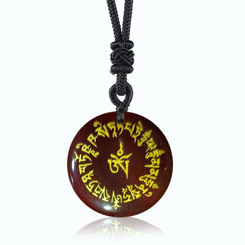 Collier pendentif en obsidienne noire avec pierres de Bouddha et mantra de fortune, cristal naturel varié, pour l'accomplissement