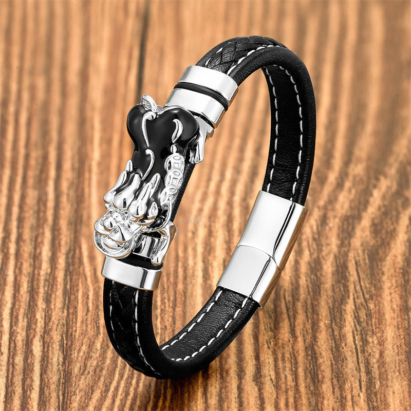 Bracelet en cuir avec boucle en lingot de cuivre et pierres de Bouddha PiXiu