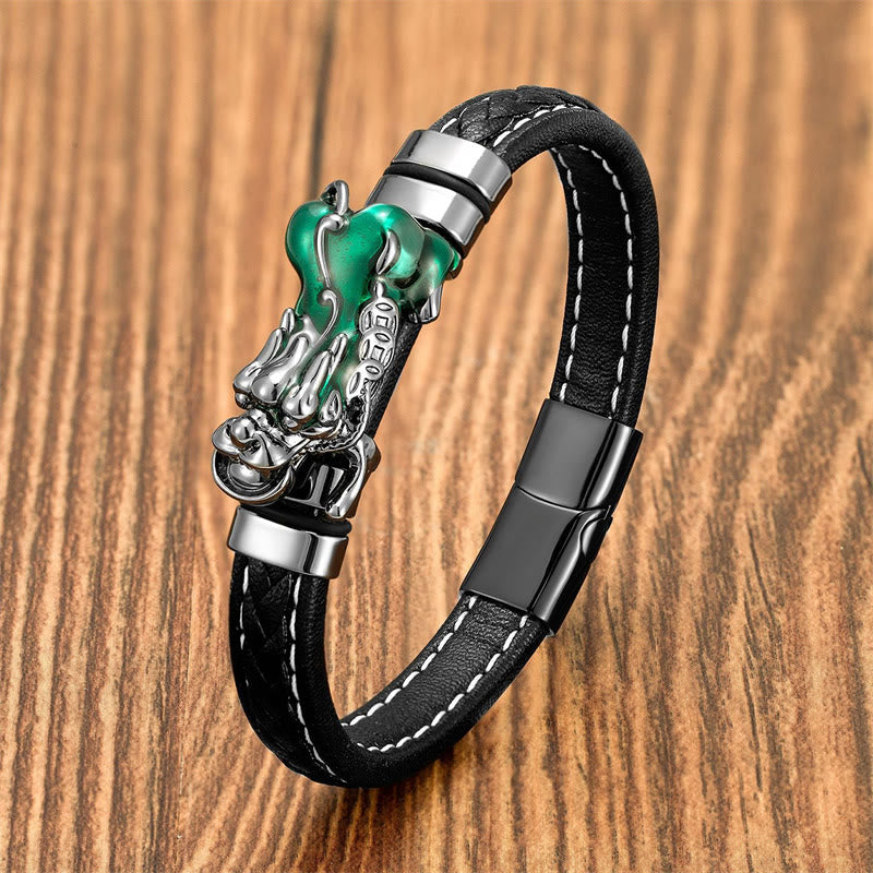 Bracelet en cuir avec boucle en lingot de cuivre et pierres de Bouddha PiXiu