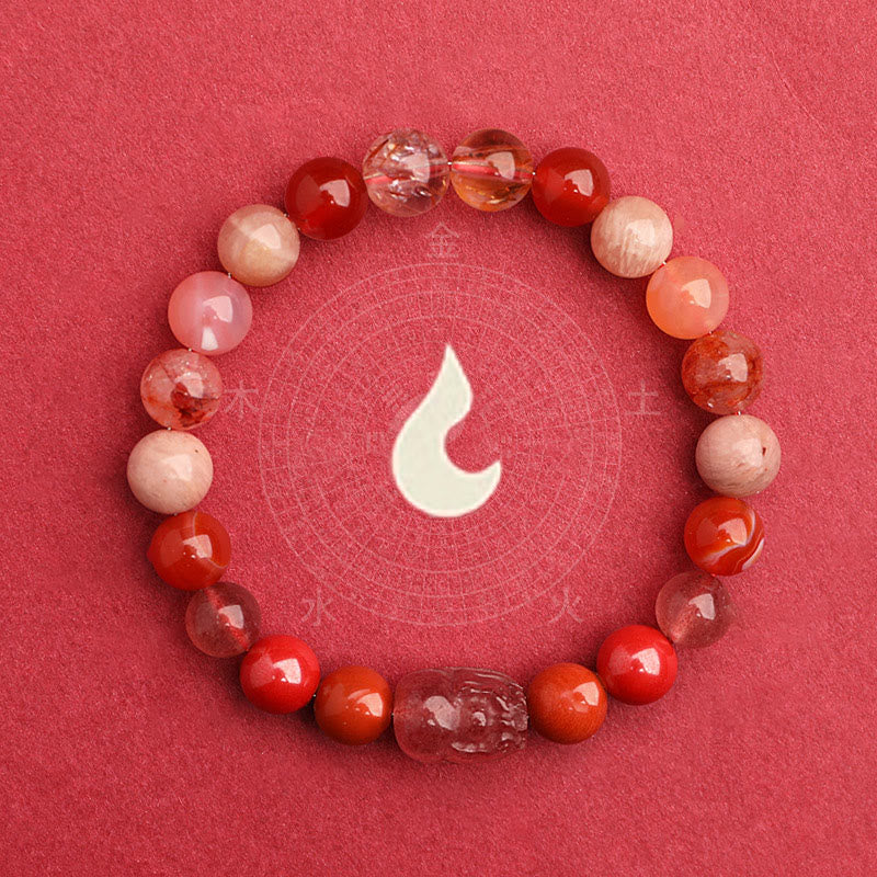 Buddha Stones Five Elements Various Agate Crystal Green Strawberry Quartz Moss Agate Green Phantom Luck Bracelet