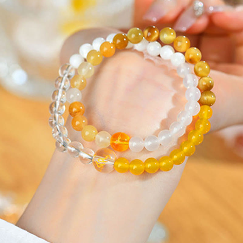 Bracelet porte-bonheur en pierres de Bouddha, cinq éléments, divers cristaux d'agate, perle, onyx noir, agate blanche et cristal blanc