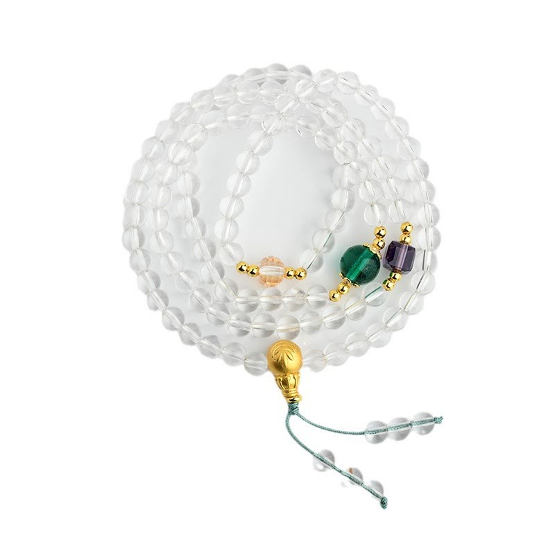 Bracelet Mala Buddha Stones 108 perles cristal blanc