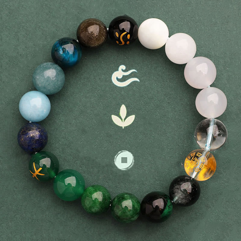 Bracelet de richesse en pierres de Bouddha, cinq éléments, divers cristaux d'agate, quartz fraise vert, pierre du soleil