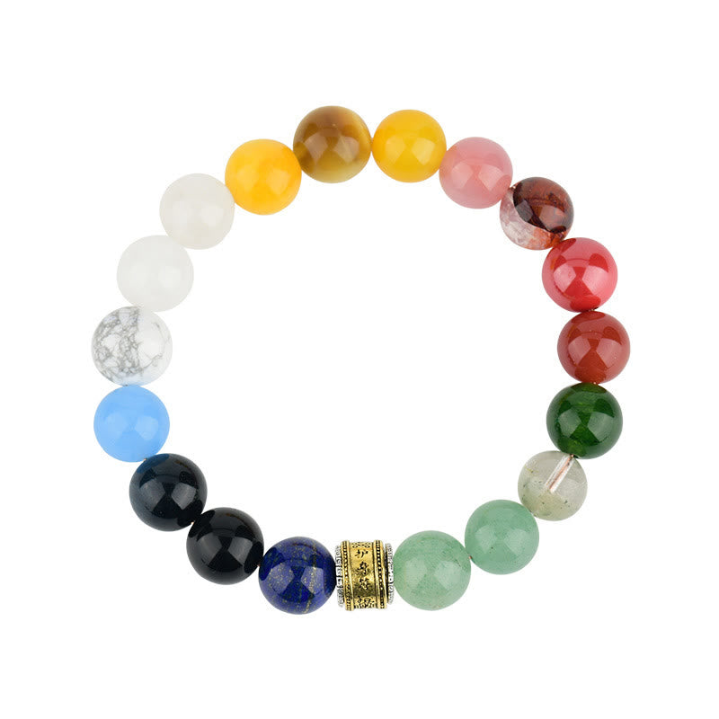 Bracelet porte-bonheur en pierres de Bouddha, cinq éléments, divers cristaux d'agate, agate rouge, obsidienne dorée et agate jaune