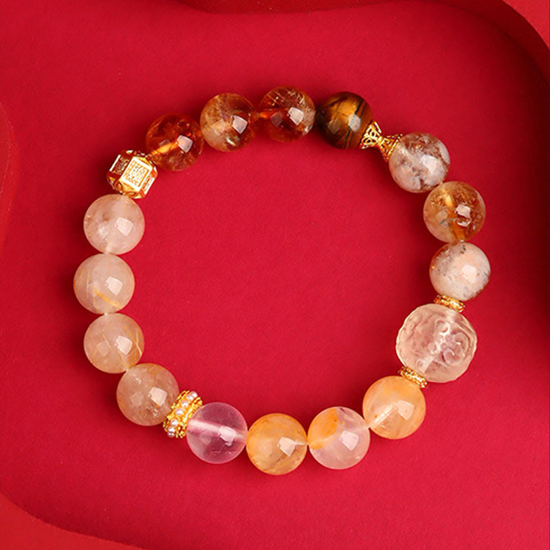 Bracelet porte-bonheur en pierres de Bouddha, cinq éléments, divers cristaux d'agate, fantôme vert, quartz rutile, agate raisin verte, malachite