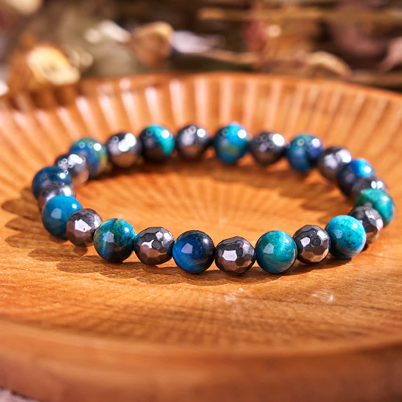 Ensemble de 2 bracelets puissants en hématite et œil de tigre bleu