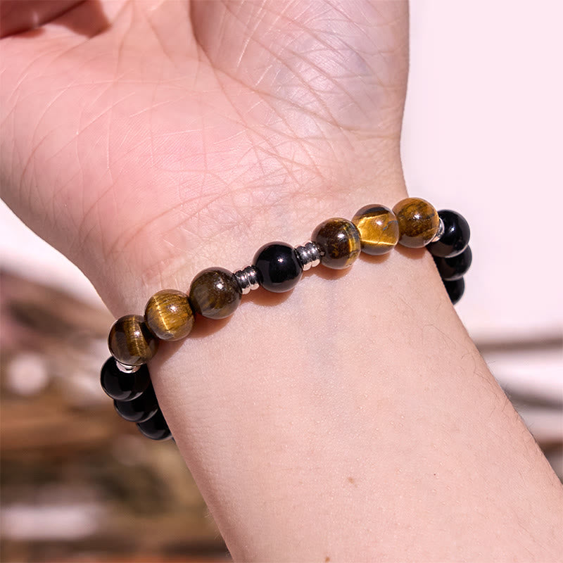 Ensemble de 2 bracelets puissants en hématite et œil de tigre bleu