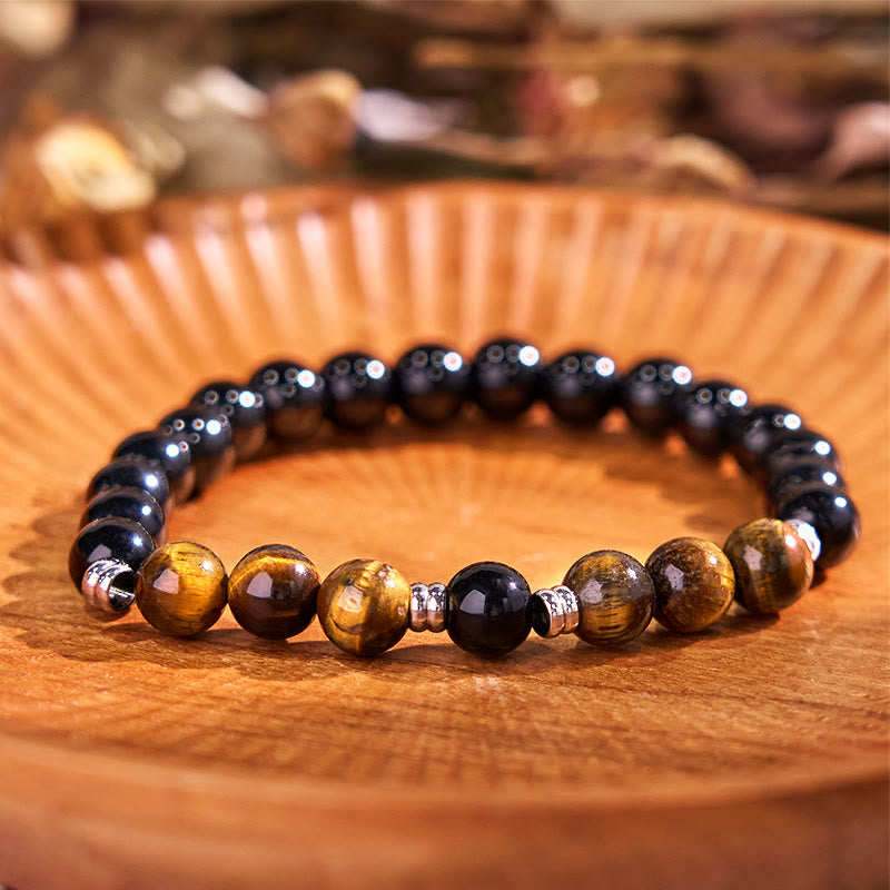 Ensemble de 2 bracelets puissants en hématite et œil de tigre bleu