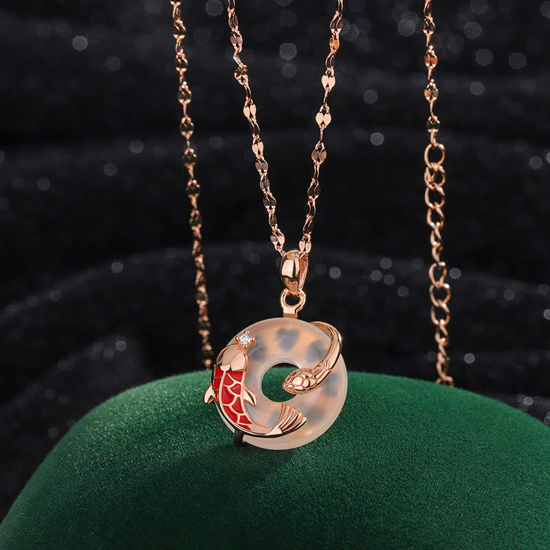 Collier pendentif positif en argent sterling 999 avec boucle de paix en calcédoine et pierres de Bouddha, poisson koï, année du serpent