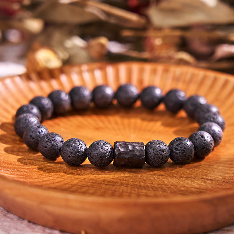 Buddha Stones Lava Rock Ebony Wood Tiger Eye Healing Bracelet