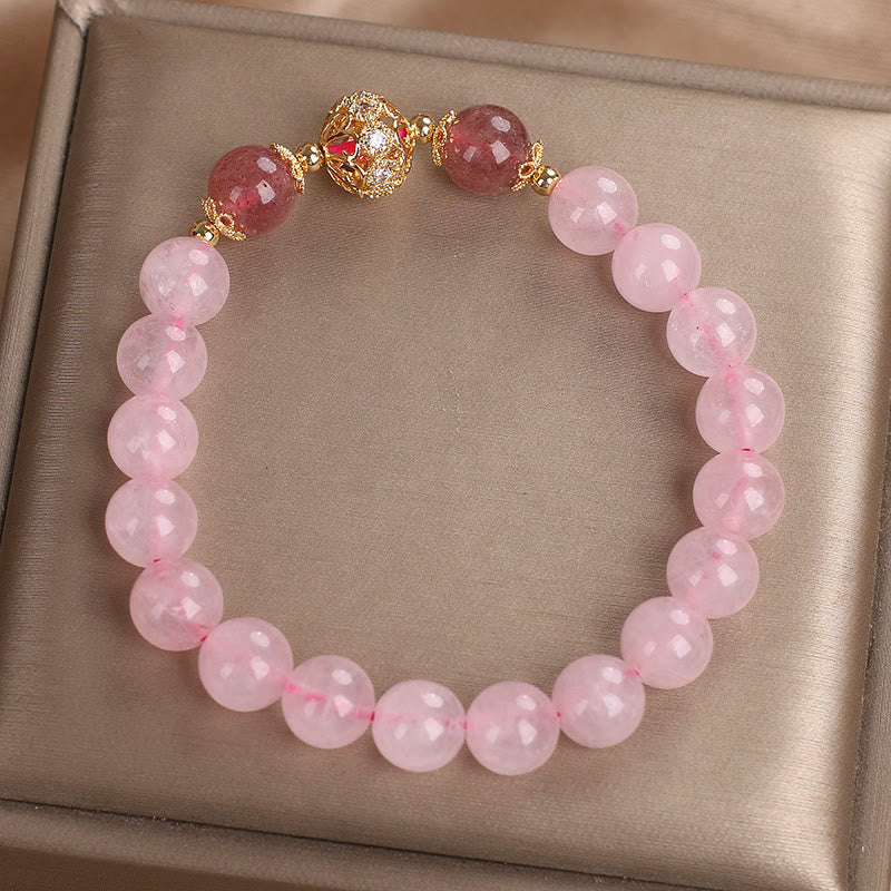 Bracelet d'amour en quartz fraise et cristal rose Buddha Stones