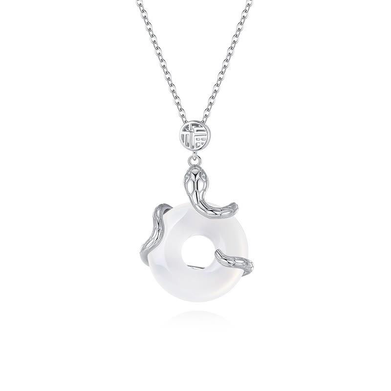 Buddha Stones Chalcedony Peace Buckle 925 Sterling Silver Fu Character Year Of The Snake Positive Necklace Pendant