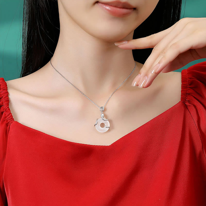 Buddha Stones Chalcedony Peace Buckle 925 Sterling Silver Fu Character Year Of The Snake Positive Necklace Pendant