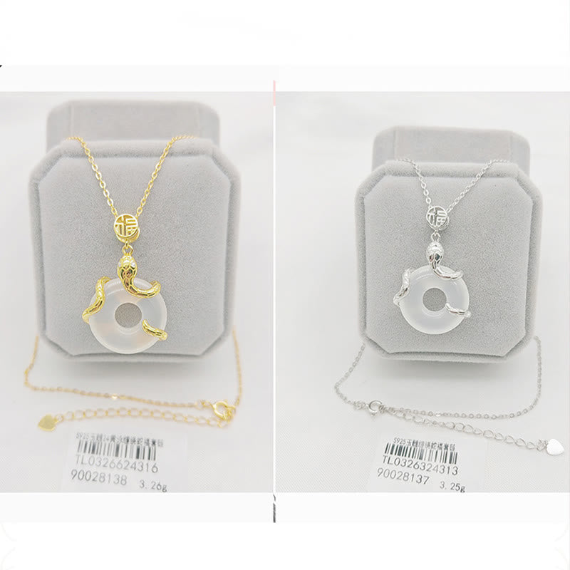 Buddha Stones Chalcedony Peace Buckle 925 Sterling Silver Fu Character Year Of The Snake Positive Necklace Pendant