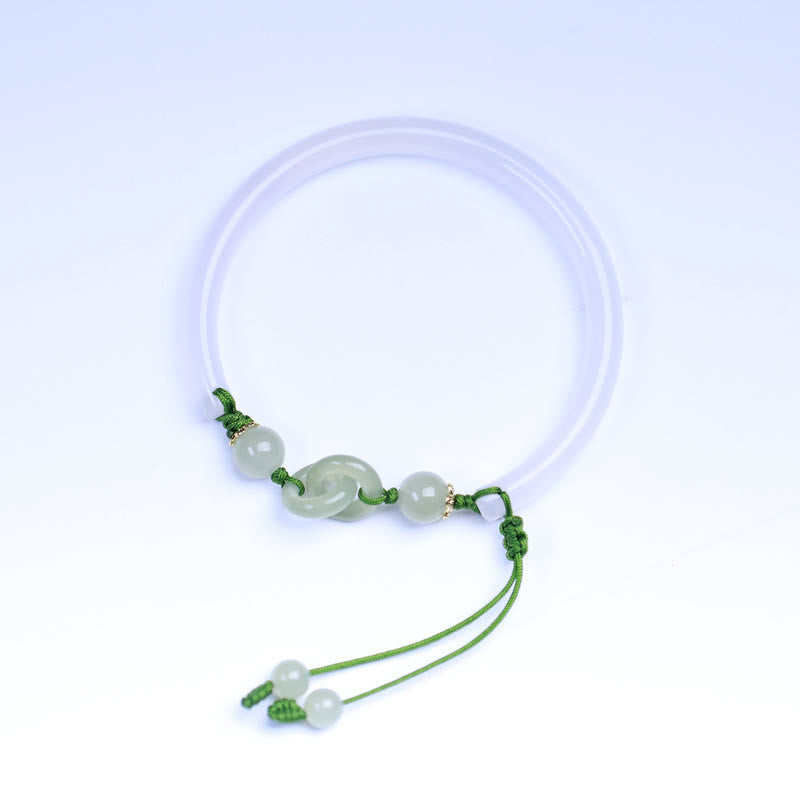 Bracelet jonc en perles de jade Hetian en agate blanche naturelle de Bouddha