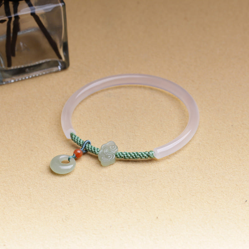 Bracelet jonc en pierres de Bouddha, agate blanche naturelle, jade Hetian, boucle de paix, nuages de bon augure, positif