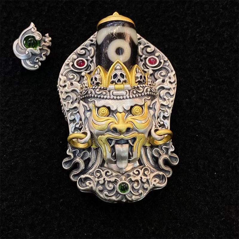 Buddha Stones 925 Sterling Silber Tibetische Zakiram Göttin des Reichtums Dzi Perle Schutz Halskette Anhänger